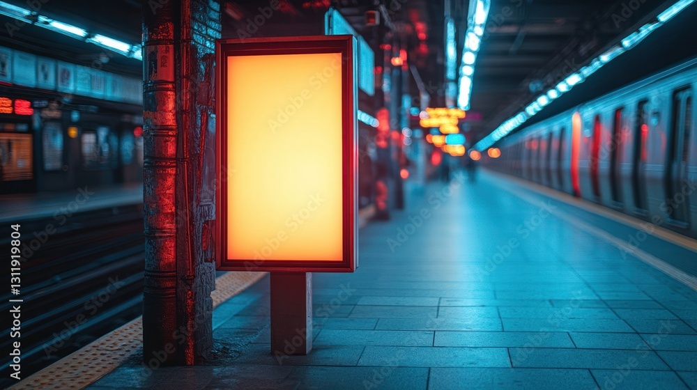 Empty digital billboard in a vibrant subway station Empty digital billboard in a vibrant subway station