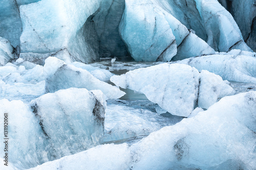 Melting ice from icebergs and ice shelfs at a glacier in Iceland. 