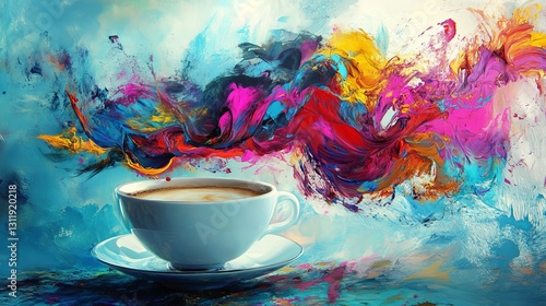 Surreal image of swirling vibrant colors flowing gracefully from a teacup, creating a dreamlike atmosphere. Perfect for creative concepts and artistic designs.. AI Generation