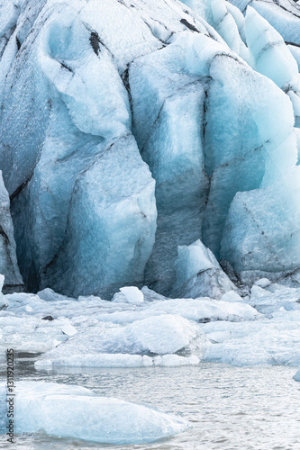 Melting ice from icebergs and ice shelfs at a glacier in Iceland. 
