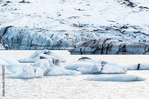 Melting ice from icebergs and ice shelfs at a glacier in Iceland. 