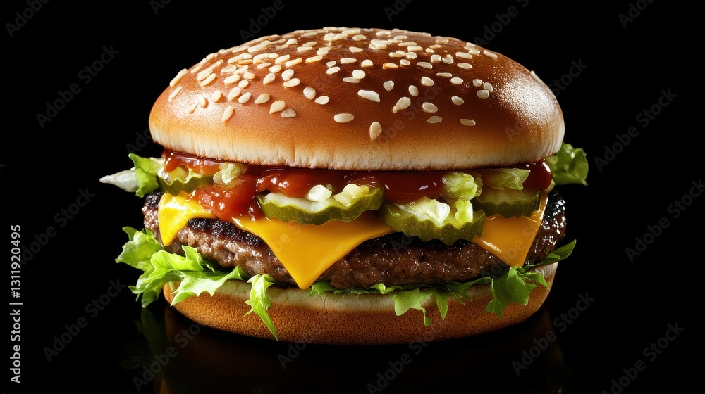 Juicy Double Cheeseburger with Barbecue Sauce and Lettuce Juicy Double Cheeseburger with Barbecue Sauce and Lettuce