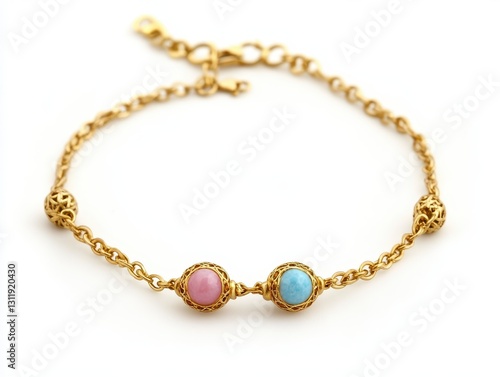 Wallpaper Mural Elegant Gold Bracelet with Pink and Blue Gemstones for Fashion Lovers Torontodigital.ca