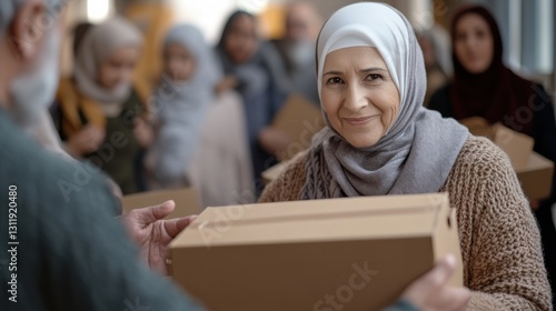 Muslim volunteers supporting families with essential supplies.
