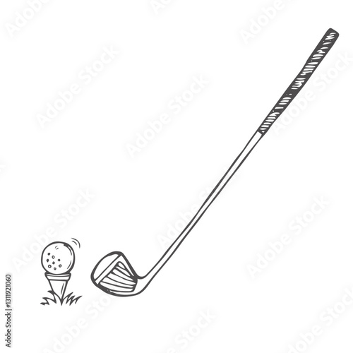 Golf club with golf ball in sketch style isolated on white background