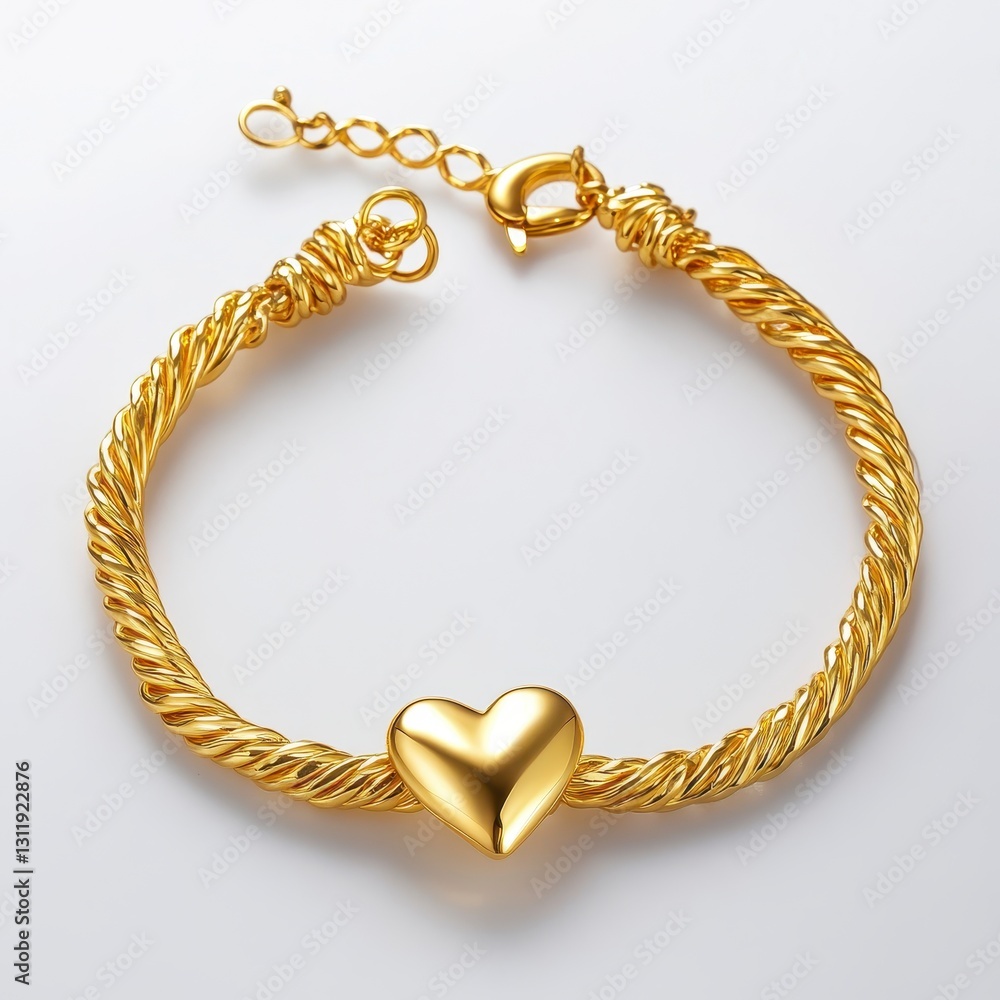 Obraz premium Elegant Gold Bracelet with Twisted Design and Heart Charm