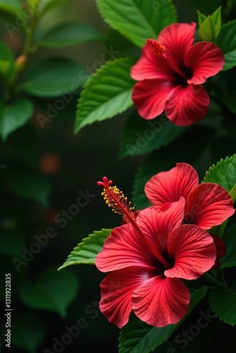 Wallpaper Mural Vibrant red hibiscus blooms, lush green foliage , plantlife, wallpaper, pistil Torontodigital.ca
