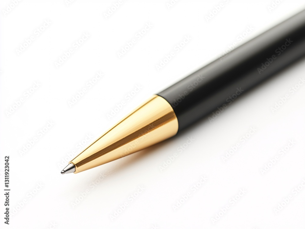 Writing tools showcase elegant black pen on white background product photography minimalist style close-up focus Writing tools showcase elegant black pen on white background product photography minimalist style close-up focus