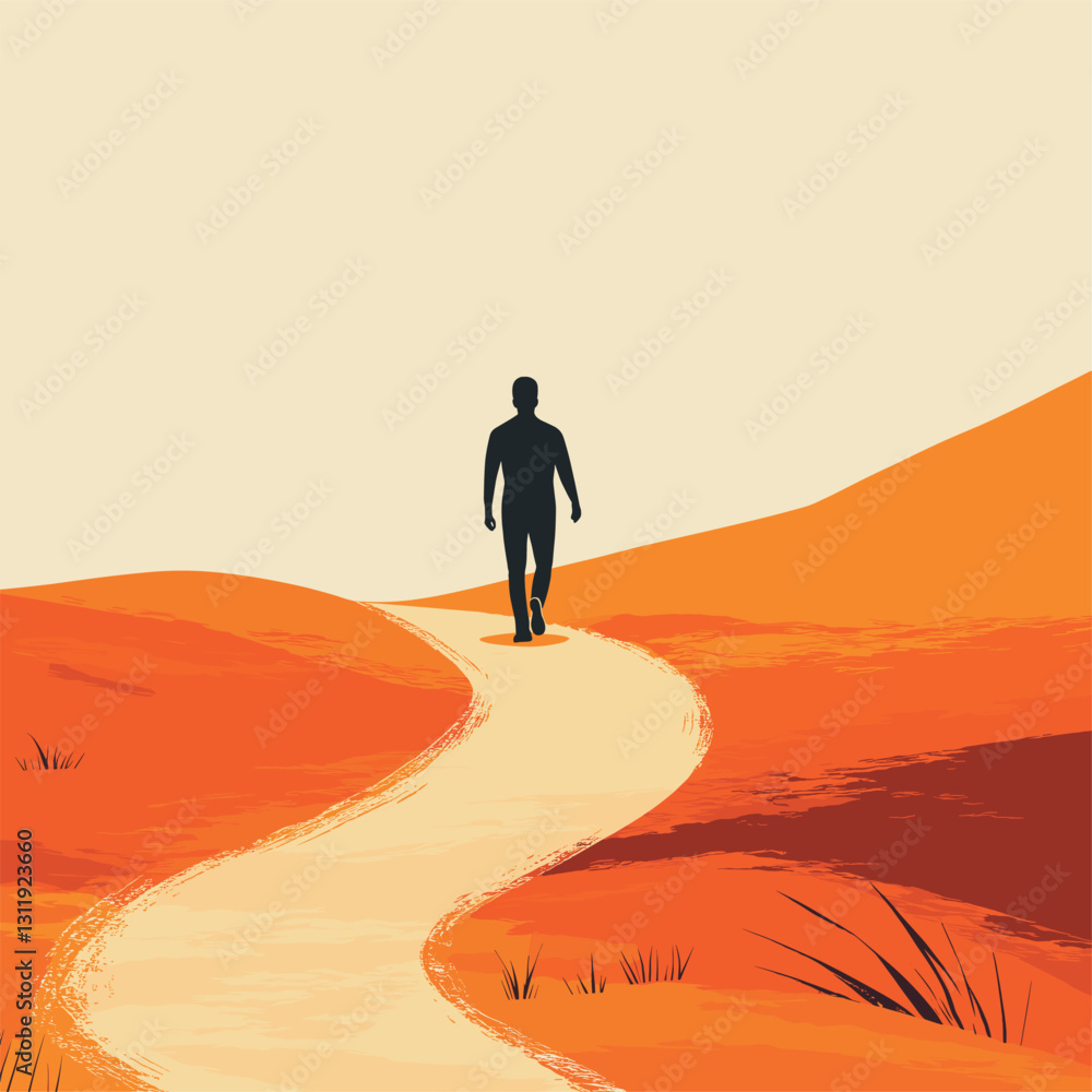 Man walking on a path, flat vector art style, Man walking on a path, flat vector art style,