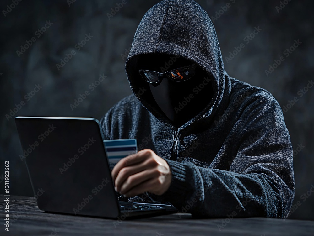 Cyber crime incident hacker using laptop to commit fraud dark room digital art suspenseful atmosphere close-up perspective Cyber crime incident hacker using laptop to commit fraud dark room digital art suspenseful atmosphere close-up perspective