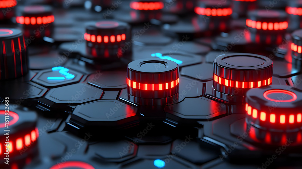 Abstract Red and Black Hexagonal Technology Background Abstract Red and Black Hexagonal Technology Background