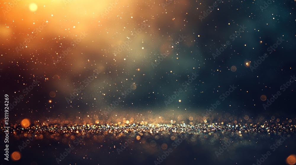Obraz premium Golden glittering background with spotlight, dramatic lighting