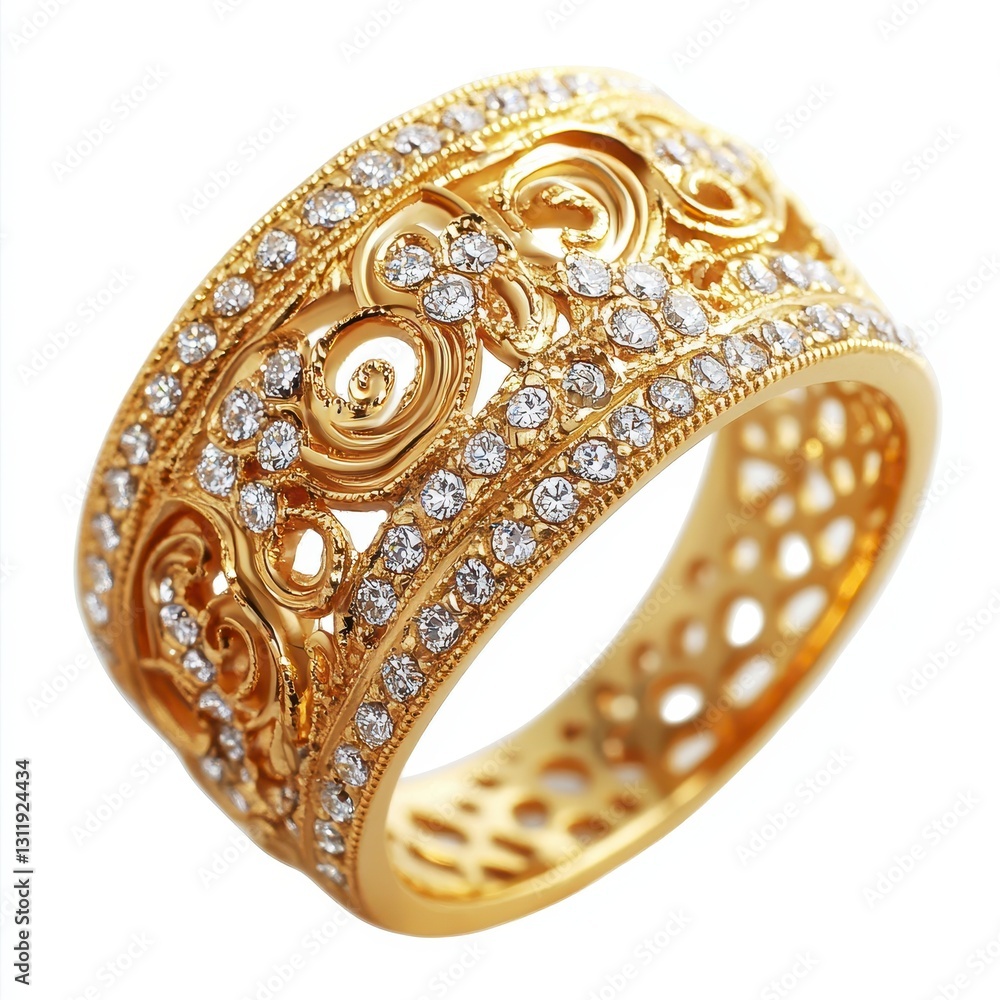 Fototapeta premium Elegant Gold Ring with Intricate Design and Sparkling Diamonds