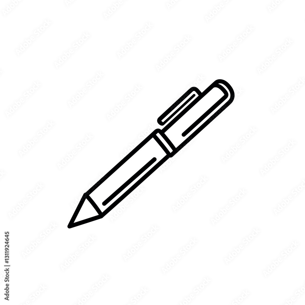 Pen writing on paper, simple, white background, black line, line icon style
Pen writing on paper, simple, white background, black line, line icon style