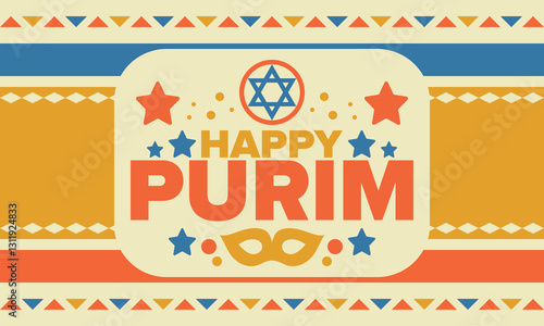 Purim. Happy Purim. Traditional Jewish religious holiday. Star of David, Carnival mask. Israel history. Сelebrated by a masquerade and festival. Poster art. Vector illustration