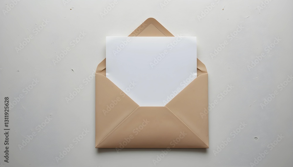 Open Envelope with Blank Letter on Clean Desk Open Envelope with Blank Letter on Clean Desk