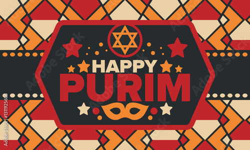 Purim. Happy Purim. Traditional Jewish religious holiday. Star of David, Carnival mask. Israel history. Сelebrated by a masquerade and festival. Poster art. Vector illustration