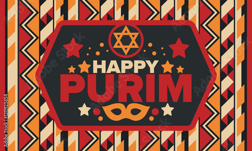 Purim. Happy Purim. Traditional Jewish religious holiday. Star of David, Carnival mask. Israel history. Сelebrated by a masquerade and festival. Poster art. Vector illustration
