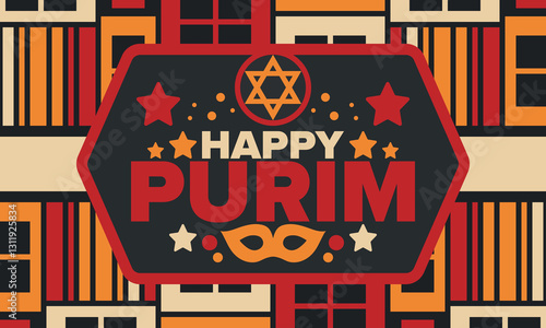 Purim. Happy Purim. Traditional Jewish religious holiday. Star of David, Carnival mask. Israel history. Сelebrated by a masquerade and festival. Poster art. Vector illustration