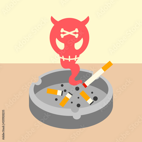 Smoking Danger Concept with Toxic Skull Smoke and Ashtray No Tobacco Day