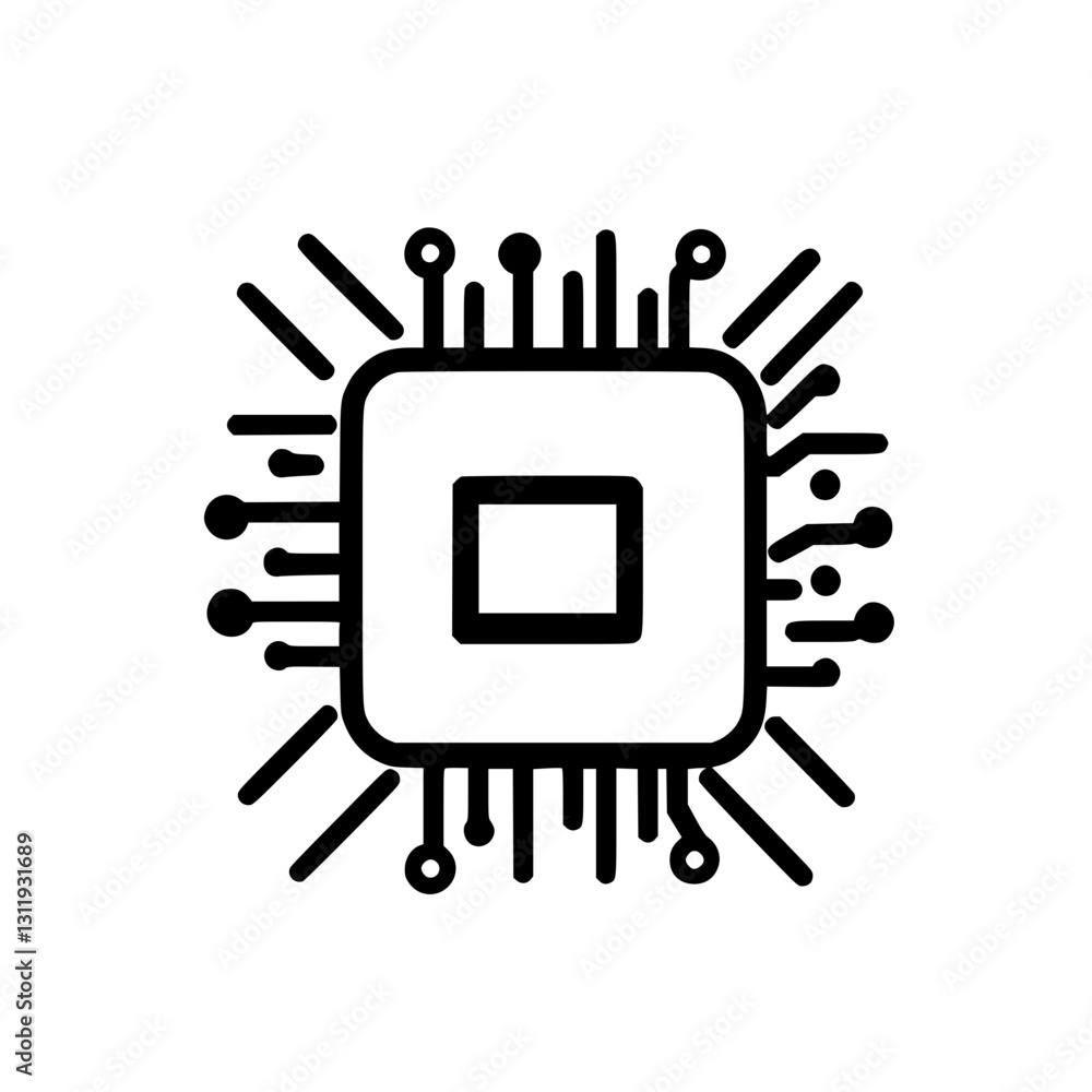 Electronic Microprocessor and Chipset Circuit Icon for Advanced Computing and AI Hardware Electronic Microprocessor and Chipset Circuit Icon for Advanced Computing and AI Hardware
