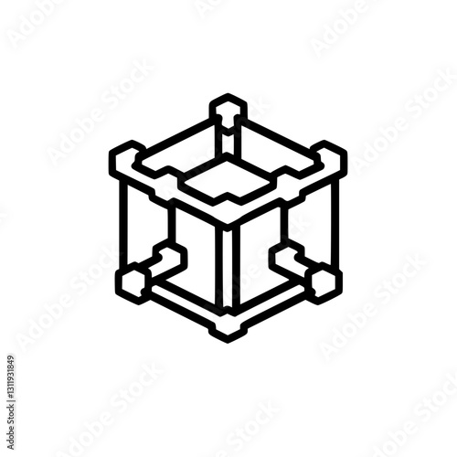 3D Blockchain Structure Icon Representing Decentralized Digital Ledger Technology
