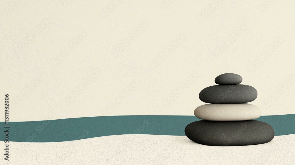 Zen Garden with Stacked Stones and Wavy Sand Zen Garden with Stacked Stones and Wavy Sand