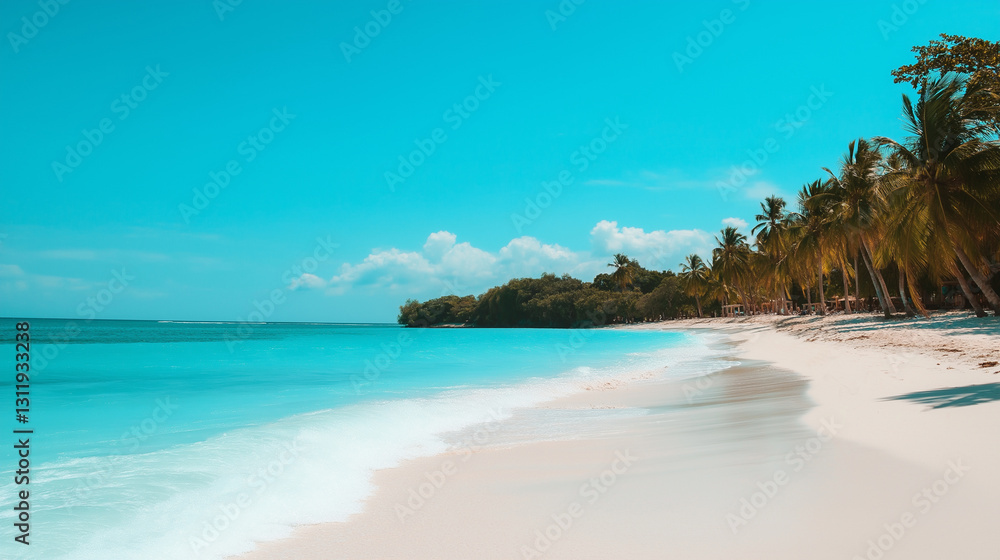 A beach landscape with white sand, turquoise water, and gentle waves, perfect for a vacation destination. A beach landscape with white sand, turquoise water, and gentle waves, perfect for a vacation destination.