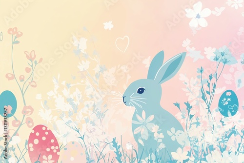 Whimsical Springtime Bunny Floral Illustration