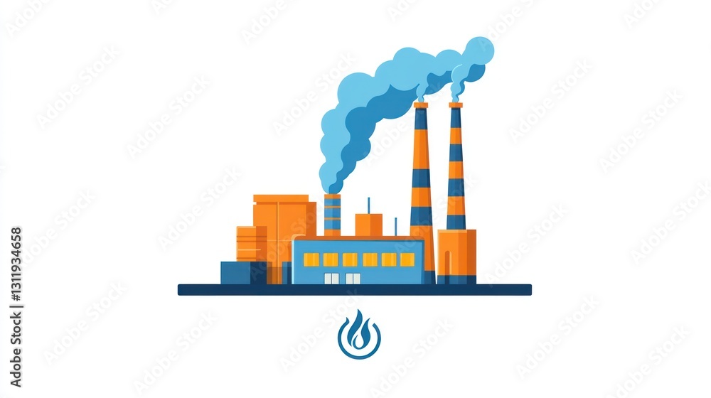 Obraz premium Industrial factory illustration with smoke stacks