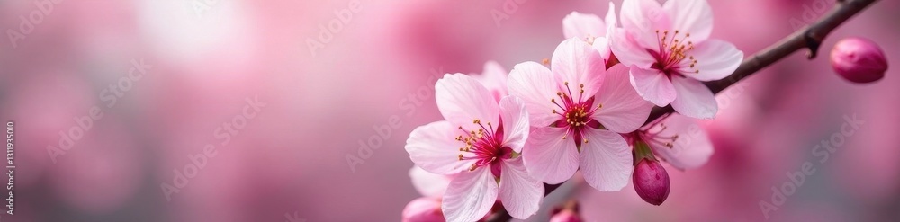 Delicate pink cherry blossoms in full bloom on a tree branch , pink, floral, close up Delicate pink cherry blossoms in full bloom on a tree branch , pink, floral, close up