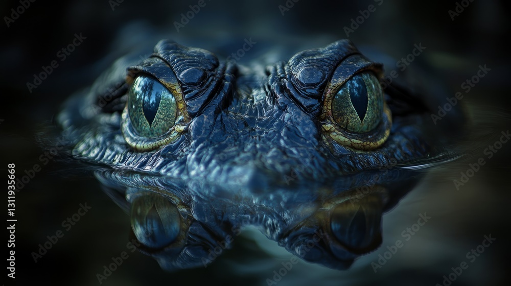 Fototapeta premium Close Up Of Crocodile Eyes In Dark Water At Night