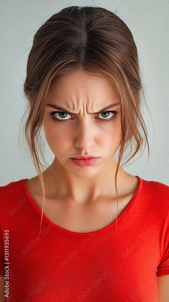 Angry young woman with furrowed brow. Angry young woman with furrowed brow.