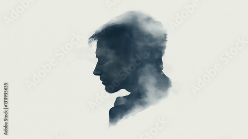 Abstract Silhouette of a Man with Watercolor Texture