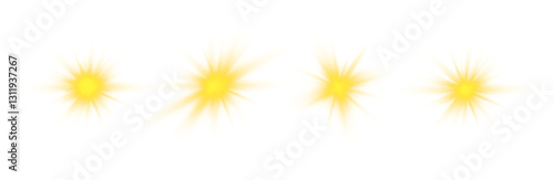 Sun flush with raos or gold spotlyght and boke. Gold lance flares network. Yellow glowing light burst and transparent back ground. Lights flare, star flash light, white sun rays, png. 