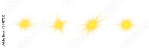 Sun flush with raos or gold spotlyght and boke. Gold lance flares network. Yellow glowing light burst and transparent back ground. Lights flare, star flash light, white sun rays, png. 