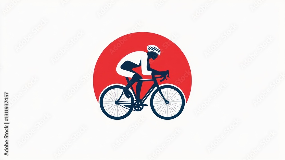 Fototapeta premium Cyclist Silhouette in Motion Against Red Circle