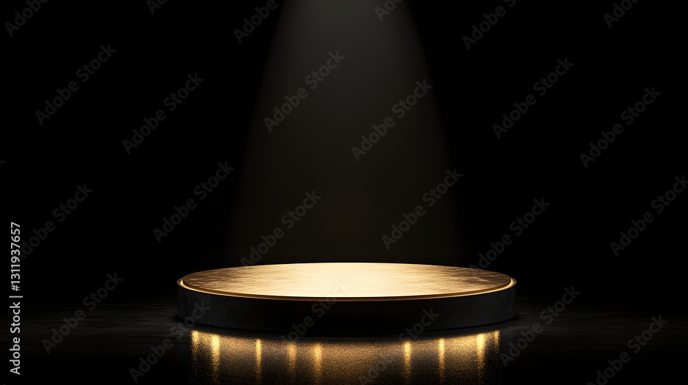 Gold and Black Circular Platform Under Spotlight Gold and Black Circular Platform Under Spotlight