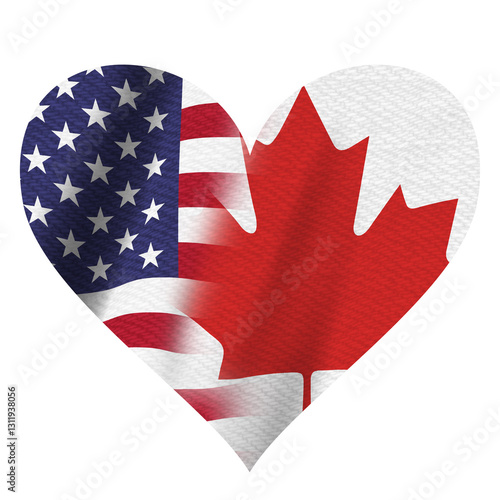 USA flag stars and stripes and Canadian flag heart shape