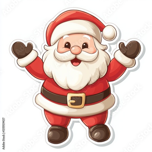 Cartoon santa claus with arms up in a fun flat illustration for holiday celebrations and decorations
