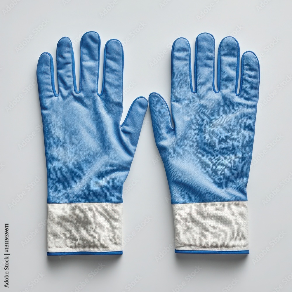 Pair of blue oven gloves on a clear white background for kitchen use and cooking safety