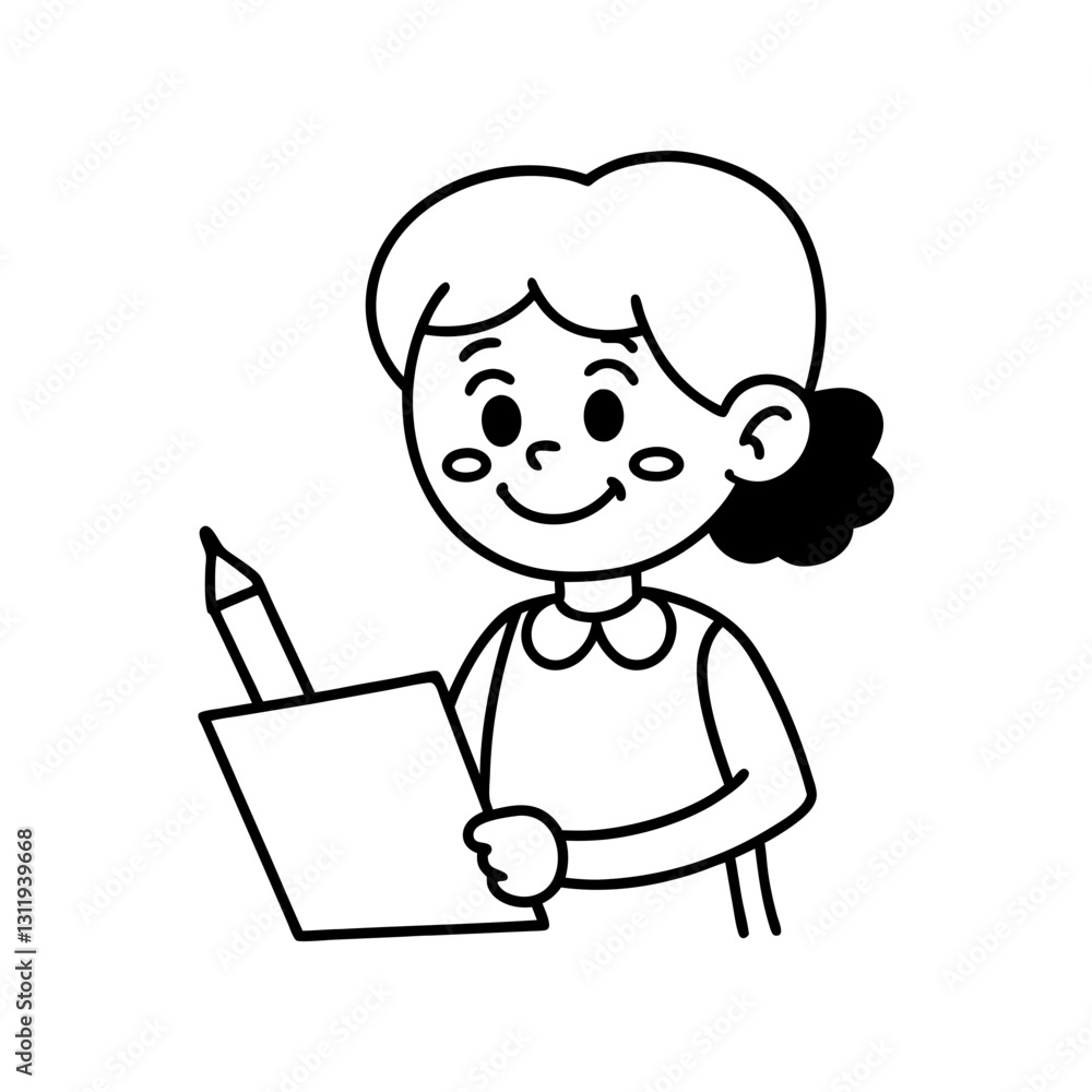 Coloring page with girl drawing painting artist illustration Coloring page with girl drawing painting artist illustration