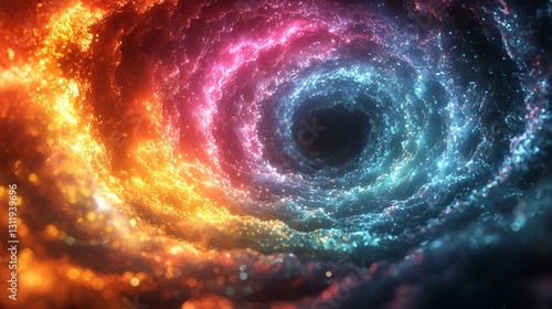 Abstract swirling vortex of colorful particles