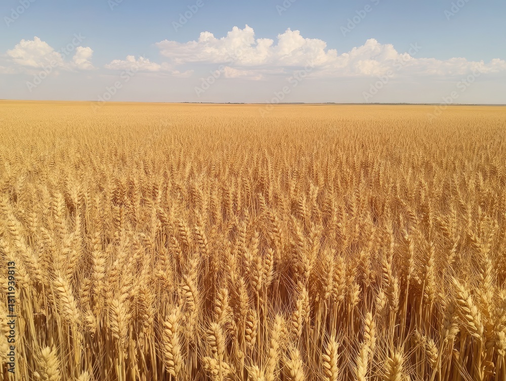 Golden wheat field stretching to the horizon under a summer sky Golden wheat field stretching to the horizon under a summer sky