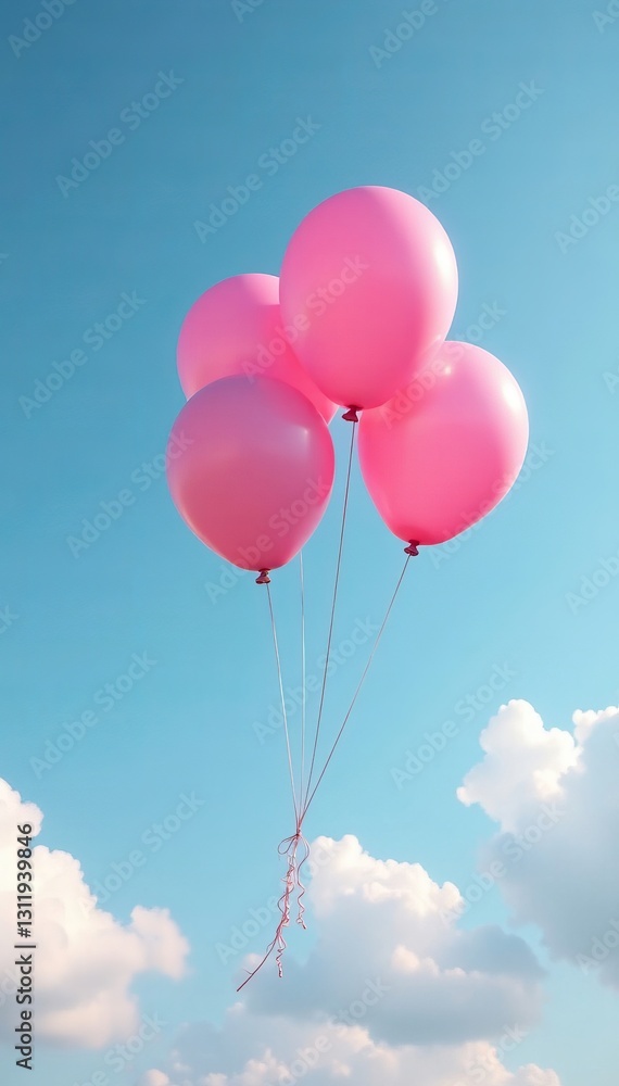 Pink balloons flying high in beautiful sky, peaceful scenery, summer vibes, outdoor party, outdoor, party Pink balloons flying high in beautiful sky, peaceful scenery, summer vibes, outdoor party, outdoor, party