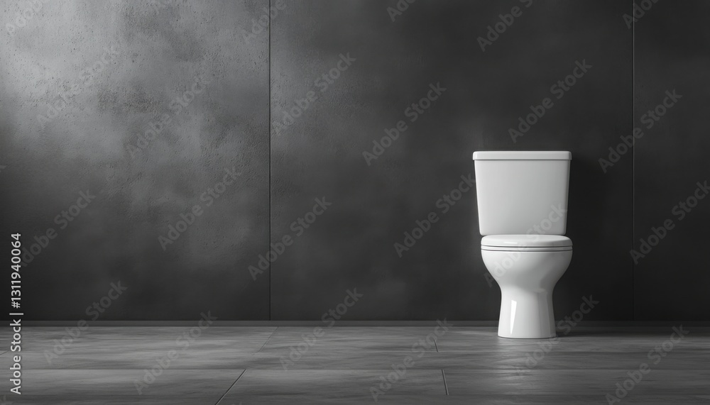 Modern bathroom interior featuring a white toilet on a tiled floor with contemporary design elements