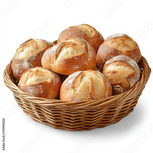Basket of fresh bread on a wooden table in a restaurant setting without a handle