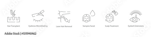 Hair Restoration and Facial Enhancement Icon Set