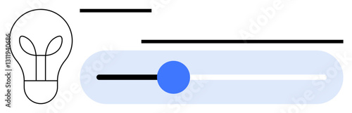 Lightbulb beside horizontal slider bar with blue knob, representing brightness adjustment, innovation, customization, and control. Ideal for energy efficiency, user interface, technology, creativity