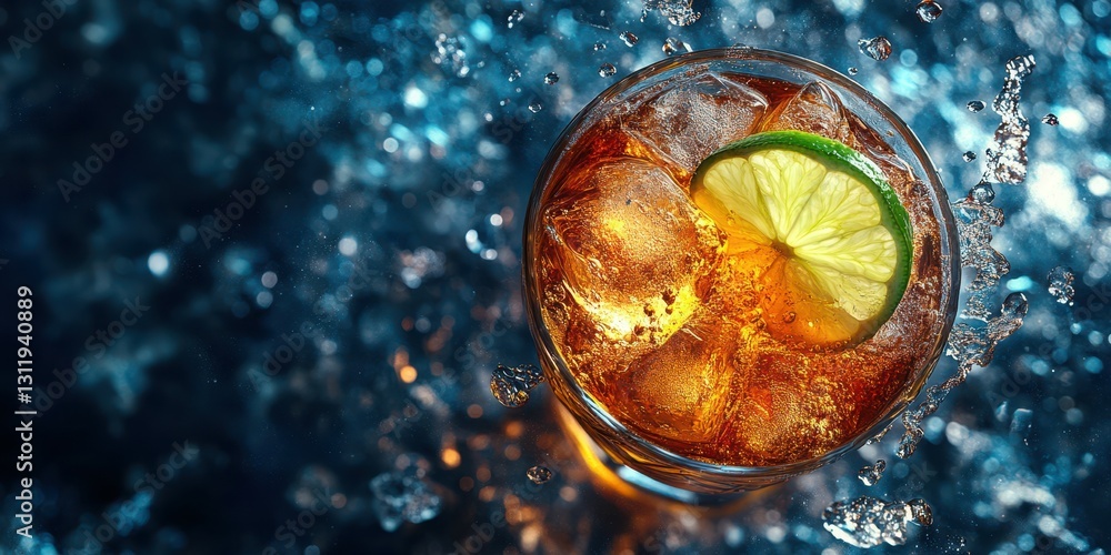 custom made wallpaper toronto digitalRefreshing cocktail served with ice and a slice of lime against a vibrant blue background